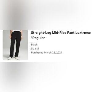 Straight Leg MR Luxtreme Pant Regular Black M